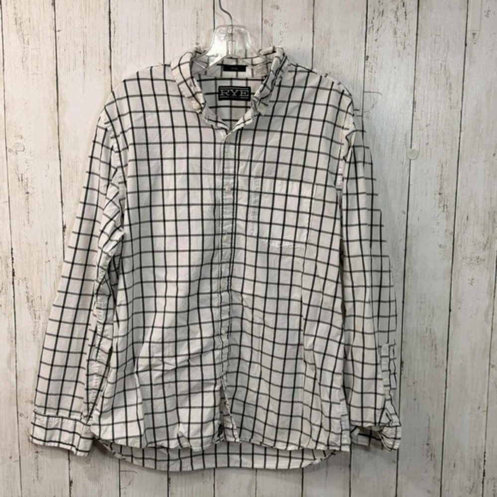 RYE by Hawker Rye Men's Short Slim Fit White Black‎ Plaid Shirt Size L Short